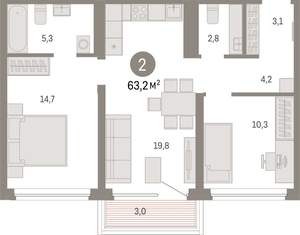 2-к квартира, вторичка, 63м2, 6/8 этаж