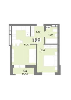 1-к квартира, строящийся дом, 40м2, 3/22 этаж