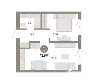 1-к квартира, вторичка, 43м2, 2/8 этаж