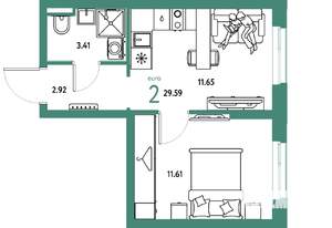 2-к квартира, вторичка, 30м2, 21/24 этаж