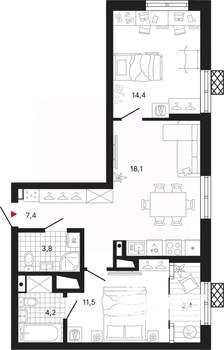 2-к квартира, вторичка, 63м2, 3/29 этаж
