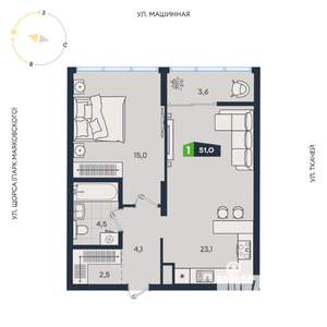 1-к квартира, вторичка, 51м2, 15/30 этаж