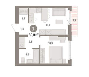 1-к квартира, вторичка, 40м2, 3/16 этаж