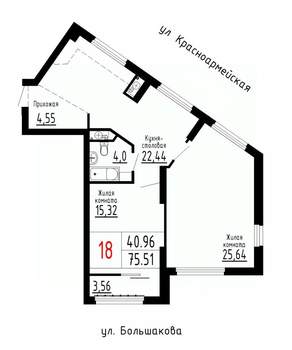 2-к квартира, строящийся дом, 76м2, 4/25 этаж