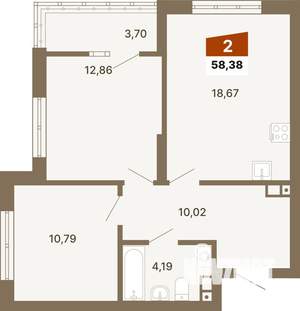 2-к квартира, строящийся дом, 58м2, 2/23 этаж