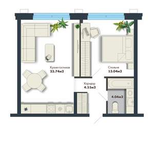 1-к квартира, вторичка, 45м2, 13/25 этаж