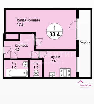 1-к квартира, вторичка, 33м2, 3/9 этаж