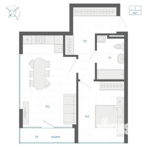 1-к квартира, вторичка, 47м2, 3/15 этаж