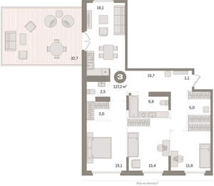 3-к квартира, вторичка, 123м2, 9/9 этаж