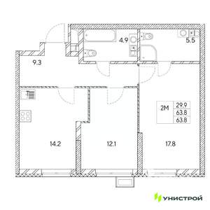 2-к квартира, вторичка, 64м2, 5/31 этаж