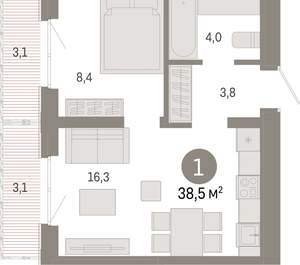 1-к квартира, вторичка, 39м2, 4/24 этаж