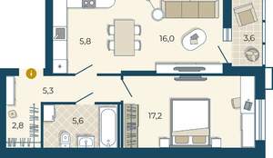 2-к квартира, вторичка, 55м2, 3/25 этаж