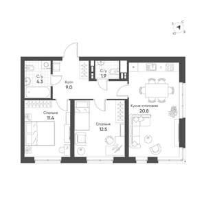 2-к квартира, вторичка, 60м2, 5/16 этаж