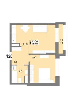 1-к квартира, вторичка, 47м2, 20/25 этаж