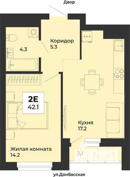 1-к квартира, строящийся дом, 42м2, 7/25 этаж