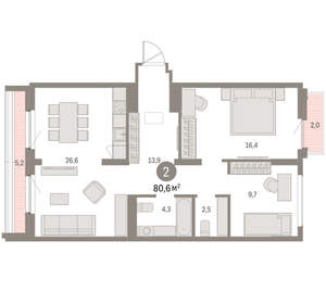 2-к квартира, вторичка, 81м2, 8/9 этаж