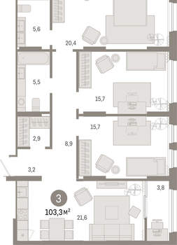 3-к квартира, вторичка, 103м2, 17/17 этаж