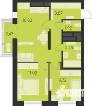 2-к квартира, строящийся дом, 54м2, 23/31 этаж