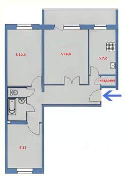 3-к квартира, вторичка, 64м2, 3/9 этаж