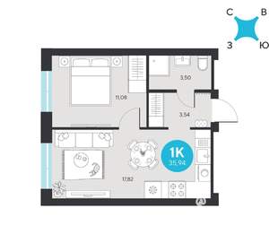 1-к квартира, строящийся дом, 36м2, 2/22 этаж
