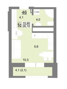 Студия квартира, вторичка, 26м2, 7/26 этаж