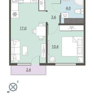 1-к квартира, вторичка, 36м2, 19/24 этаж