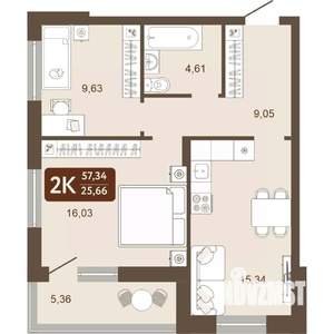 2-к квартира, вторичка, 57м2, 14/24 этаж