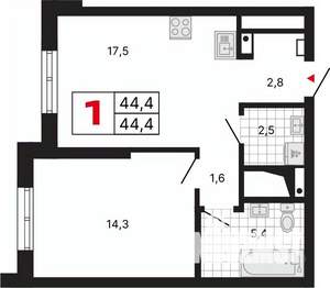 1-к квартира, вторичка, 45м2, 25/29 этаж