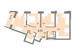 3-к квартира, вторичка, 74м2, 3/18 этаж