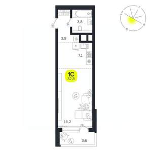 1-к квартира, вторичка, 33м2, 11/27 этаж