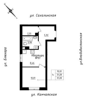 Студия квартира, вторичка, 31м2, 9/25 этаж