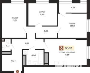 3-к квартира, строящийся дом, 86м2, 20/24 этаж