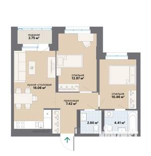 2-к квартира, вторичка, 59м2, 13/25 этаж