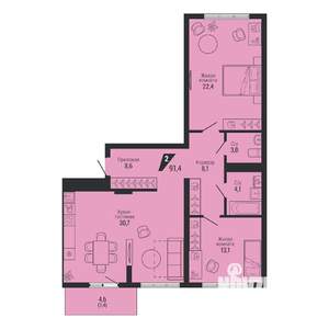 2-к квартира, вторичка, 91м2, 9/31 этаж