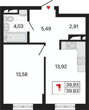 1-к квартира, вторичка, 40м2, 9/25 этаж