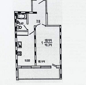 1-к квартира, вторичка, 42м2, 1/10 этаж