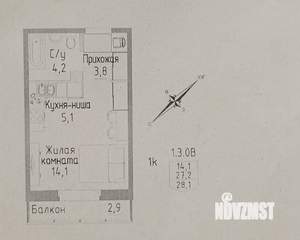 Студия квартира, вторичка, 28м2, 3/10 этаж