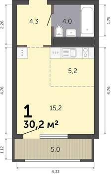 Студия квартира, вторичка, 30м2, 14/19 этаж