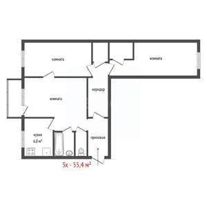 3-к квартира, вторичка, 55м2, 5/5 этаж