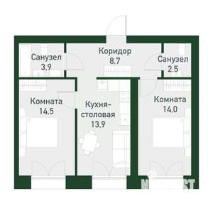 2-к квартира, вторичка, 58м2, 3/4 этаж