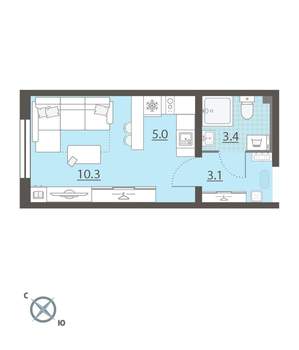 Студия квартира, вторичка, 22м2, 1/8 этаж