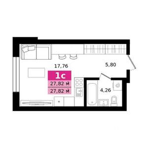 Студия квартира, строящийся дом, 28м2, 2/27 этаж