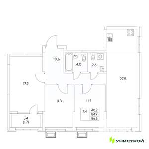 3-к квартира, вторичка, 87м2, 10/31 этаж