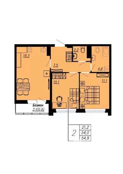 2-к квартира, вторичка, 53м2, 12/12 этаж