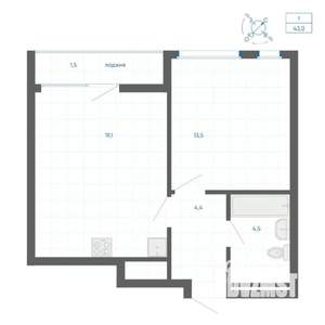 1-к квартира, вторичка, 43м2, 2/15 этаж