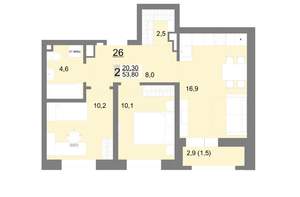 2-к квартира, вторичка, 54м2, 4/26 этаж