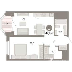 1-к квартира, вторичка, 50м2, 15/24 этаж