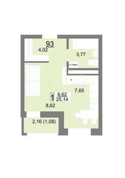 Студия квартира, вторичка, 25м2, 8/22 этаж