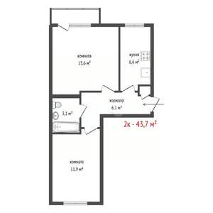 2-к квартира, вторичка, 44м2, 3/5 этаж