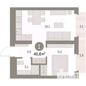 1-к квартира, вторичка, 41м2, 3/9 этаж
